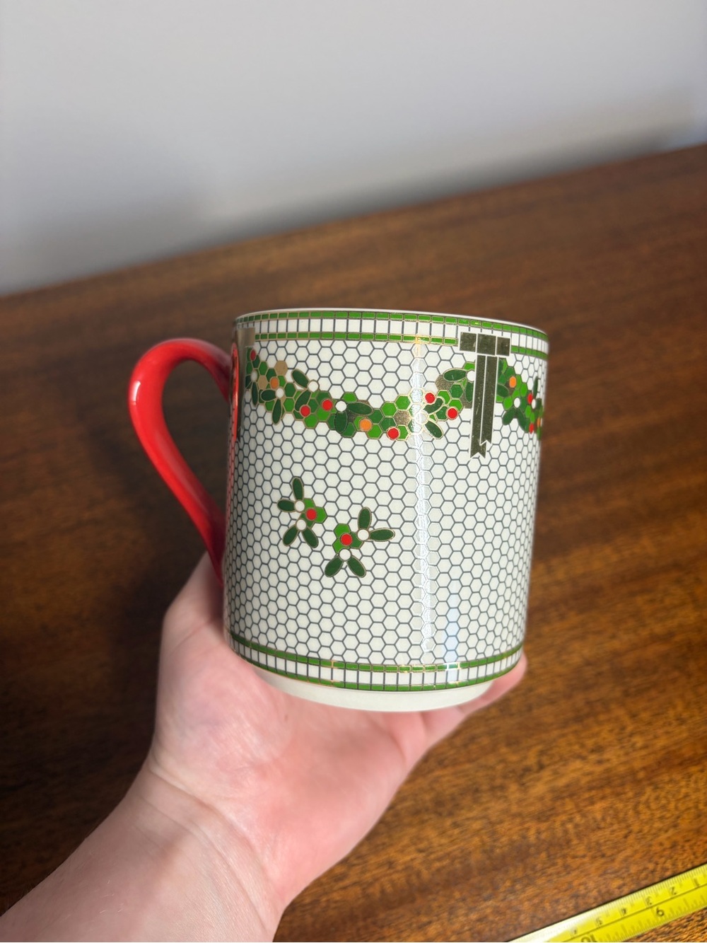 Anthropologie Festive Bistro Tile Monogram Mug Letter C Holiday Gold Accent Mug - Picture 4 of 7